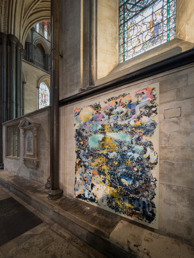 The Miracle of Birth by Stephen Farthing RA. Installation view, Salisbury Cathedral. Photo: Ash Mills.