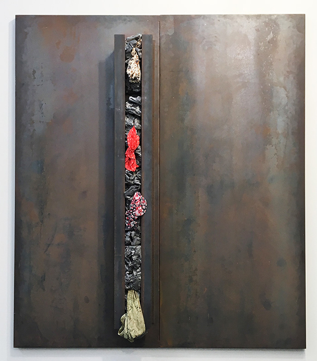 Janis Kounellis. Untitled, 1996. Steel, lead and rags, 78¾ x 70 7/8 in (200 x 180 cm.). White Cube.