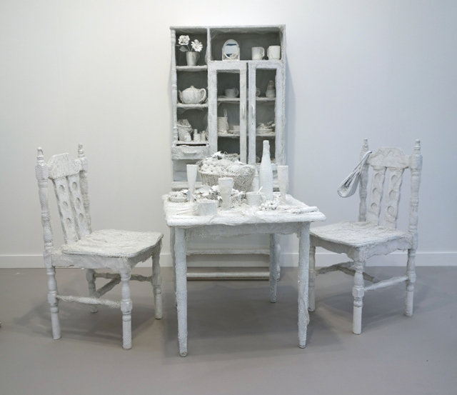 Yayoi Kasuma. Solitude of the Earth, 1994. Mixed Media, table, two chairs and cabinet. 2x chairs: 102 x 45 x 52 cm, Table: 100 x 75 x 77 cm., Cabinet: 177.5 x 82 x 44 cm. Photograph: Miguel Benavides.
