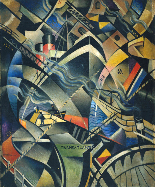 Christopher Richard Wynne Nevinson.
The Arrival, 1913. Oil on canvas, 762 x 635 mm. Copyright © Tate. Presented by the artist's widow 1956. Photo: Tate Photography.