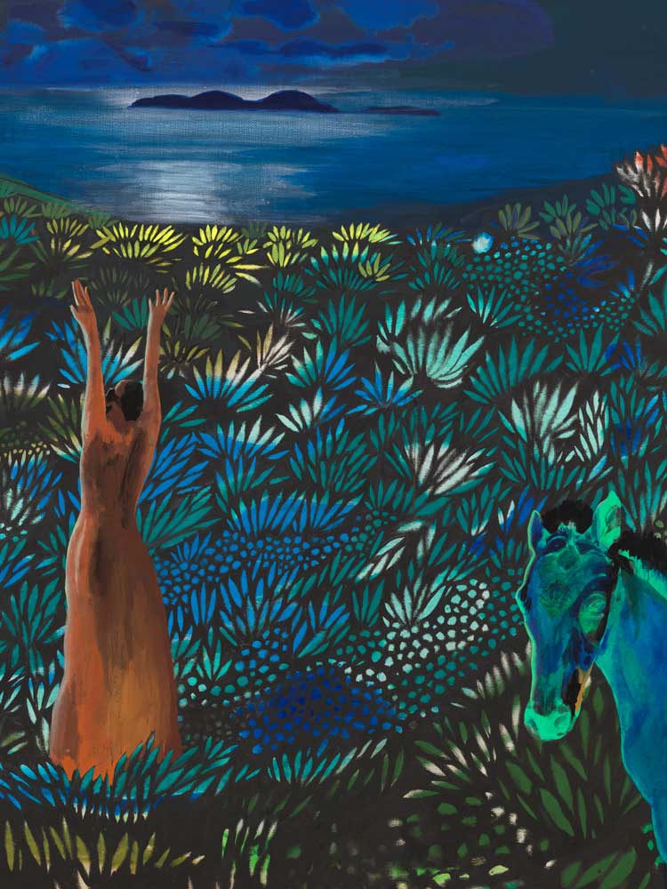 Hulda Guzmán, Avatara, 2023. Acrylic gouache on linen, 101.6 x 101.6 cm. © Hulda Guzmán. Courtesy of the artist and Alexander Berggruen, NY. Photo: Dario Lasagni.