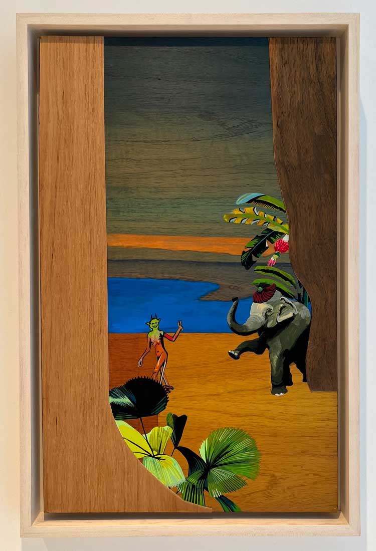 Hulda Guzmán, Be kind to your demons (Until next time), 2018. Acrylic gouache and acrylic ink on wood veneer on cedar plywood, 53.5 x 33 cm. © Hulda Guzmán. Courtesy of the artist and Alexander Berggruen, NY.