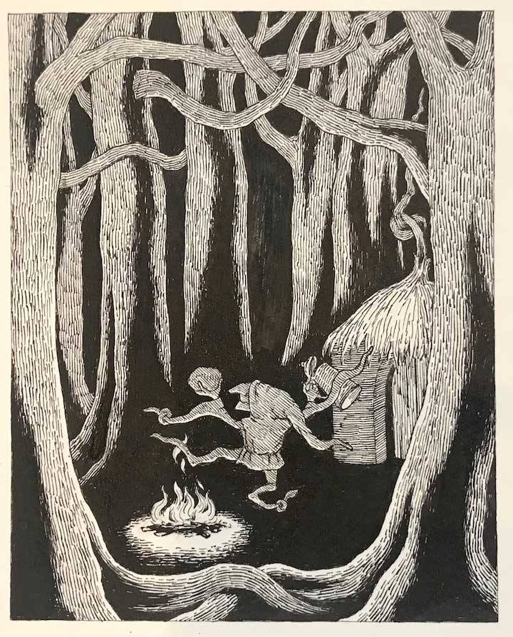 Tonight my cakes I bake... from Rumplestiltskin, published by Scholastic Books 1973. Courtesy of The Edward Gorey Charitable Trust.