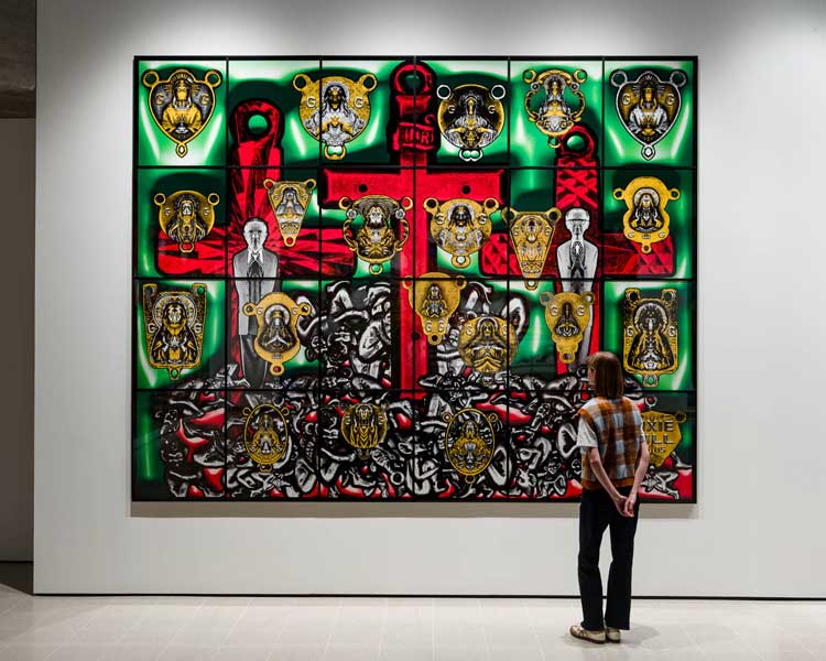 Installation view, Gilbert & George: 21st Century Pictures. Photo: Mark Blower. Courtesy of the Hayward Gallery.