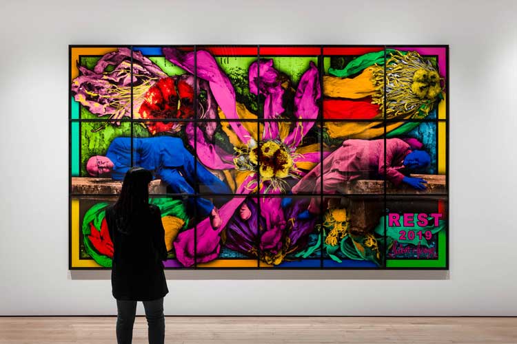Installation view, Gilbert & George: 21st Century Pictures. Photo: Mark Blower. Courtesy of the Hayward Gallery.