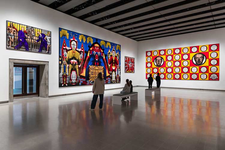 Installation view, Gilbert & George: 21st Century Pictures. Photo: Mark Blower. Courtesy of the Hayward Gallery.