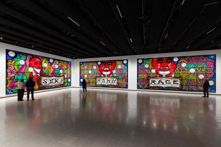 Installation view, Gilbert & George: 21st Century Pictures. Photo: Mark Blower. Courtesy of the Hayward Gallery.