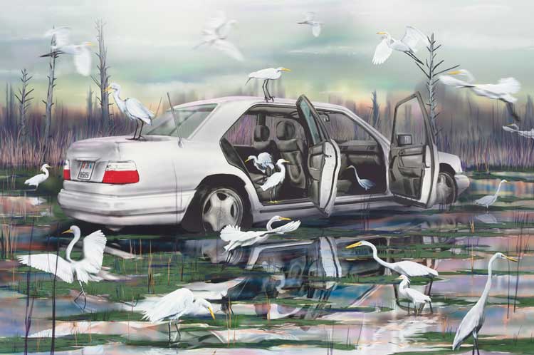 Louisa Gagliardi. Swamped, 2024. Gel medium, nail polish, ink on PVC, 200 x 300 cm. Courtesy of the artist and Galeria David Radziszzewski, Warsaw/Vienna.