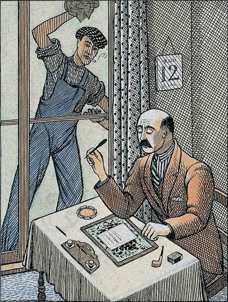 Tirzah Garwood. Window Cleaner, c1927. Pen, ink and watercolour. Private Collection.