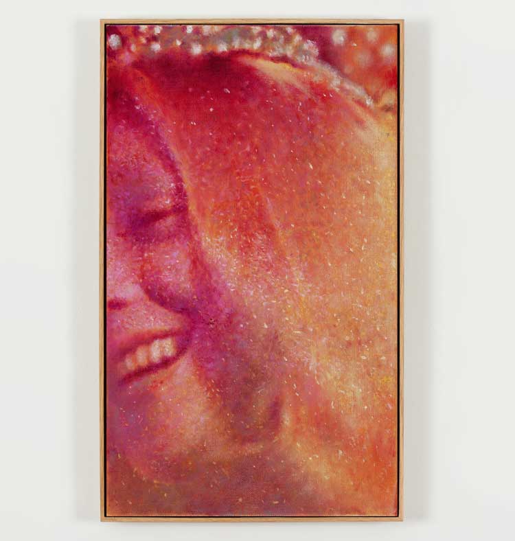 Louise Giovanelli, Auto-da-Fé, 2021. Oil on canvas, 41 x 25.5 cm (16 1/8 x 10 1/8 in). © DACS, 2024 Courtesy of the artist and GRIMM, Amsterdam | New York | London.