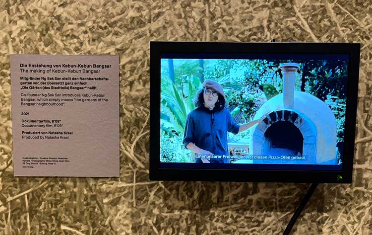 Exhibit on the making of Kuala Lumpur's Kebun-Kebun Bangsar community garden, including this 2021 documentary. Photo: Veronica Simpson.