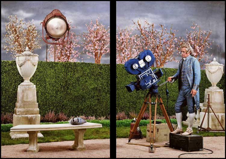 Rodney Graham, Actor / Director, 1954, 2013. Painted aluminium lightboxes with transmounted chromogenic transparencies; diptych 261 x 368 x 18 cm (102 3/4 x 144 7/8 x 7 1/8 in ), each panel: 261 x 182 x 18 cm (91 5/8 x 71 5/8 x 7 in). Photo: Rodney Graham © Rodney Graham. Courtesy the artist and Hauser & Wirth.