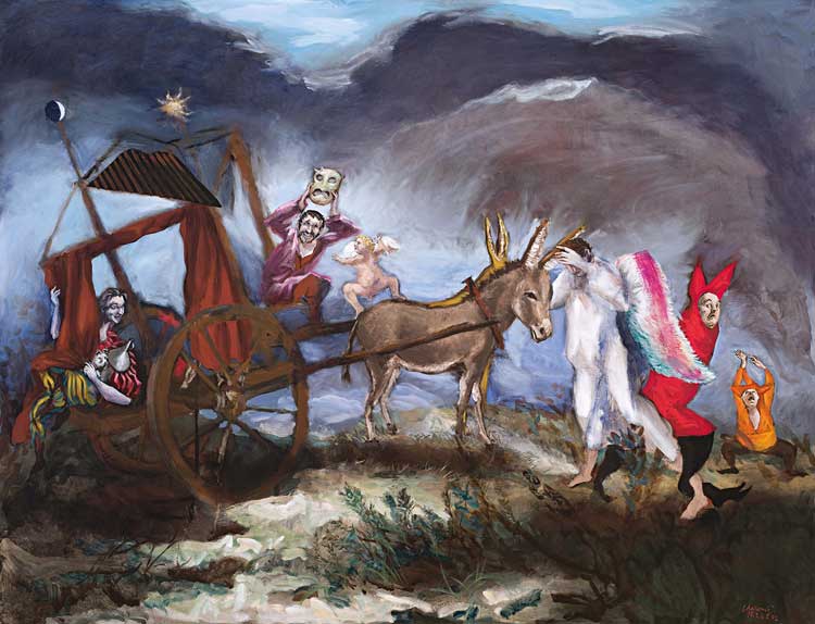 Gérard Garouste, Don Quixote’s Theatre, 2012. Oil on canvas, 200 × 260 cm. Collection Hervé Lancelin, Luxembourg. © Adagp, Paris, 2022. Courtesy Templon Paris-Brussels-New York. Photo: Bertrand Huet-Tutti.
