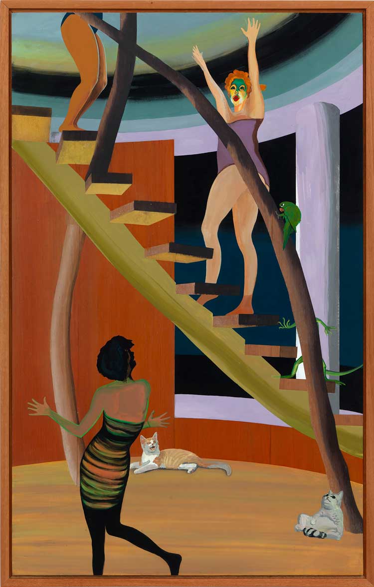 Hulda Guzmán. Up the spine, 2022. Acrylic gouache and watercolour ink on cedar plywood, 121.9 x 76.2cm (48 x 30in). Copyright Hulda Guzmán. Courtesy the artist and Stephen Friedman Gallery, London. Photo: Todd-White Art Photography.