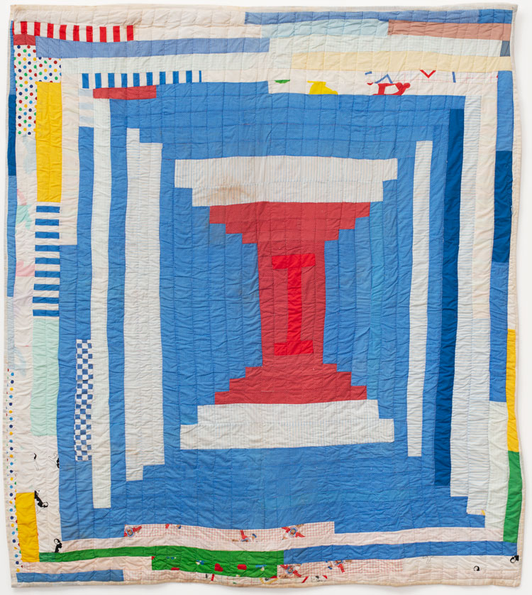 Loretta Pettway. 'Log Cabin' - single block 'Courthouse Steps' variation (local name: 'Bricklayer'), c1980. Cotton, cotton/polyester blend, 254 x 228.6 cm (100 x 90 in). Courtesy Souls Grown Deep Foundation and Alison Jacques Gallery, London. © Loretta Pettway / Artists Rights Society (ARS), New York and DACS, London.