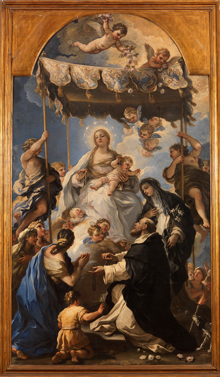 Luca Giordano, Madonna of the Rosary on a Baldaquin, 1680. Oil on canvas, 430 x 240 cm.
Naples, Museo e Real Bosco di Capodimonte © Photo Ministry of Cultural Heritage and Activities.