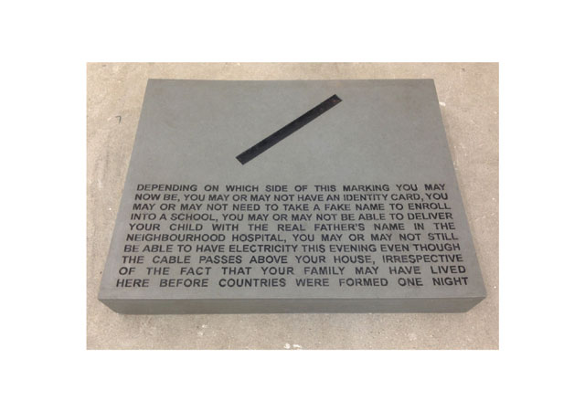 Shilpa Gupta. Untitled, 2013. Engraving on stone, 54.75 x 68.5 x 10.25 cm (21.5 x 27 x 4 in).