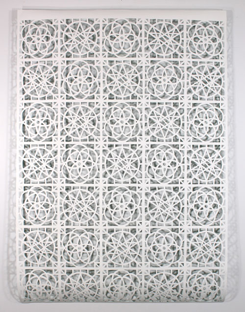 Reni Gower. Papercuts: White/emerald, 2013. Acrylic on hand-cut paper, 81 x 56 in.