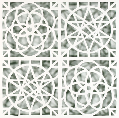 Reni Gower: Papercuts: White/emerald-Detail, 2013. Acrylic on hand-cut paper, 81 x 56 in.