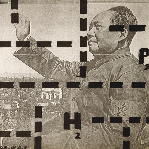 Wang Guangyi. Waving Mao Zedong B, 1988. Ink, ball-pen and oil on print from magazine, 26 x 23 cm. © 2013 Wang Guangyi