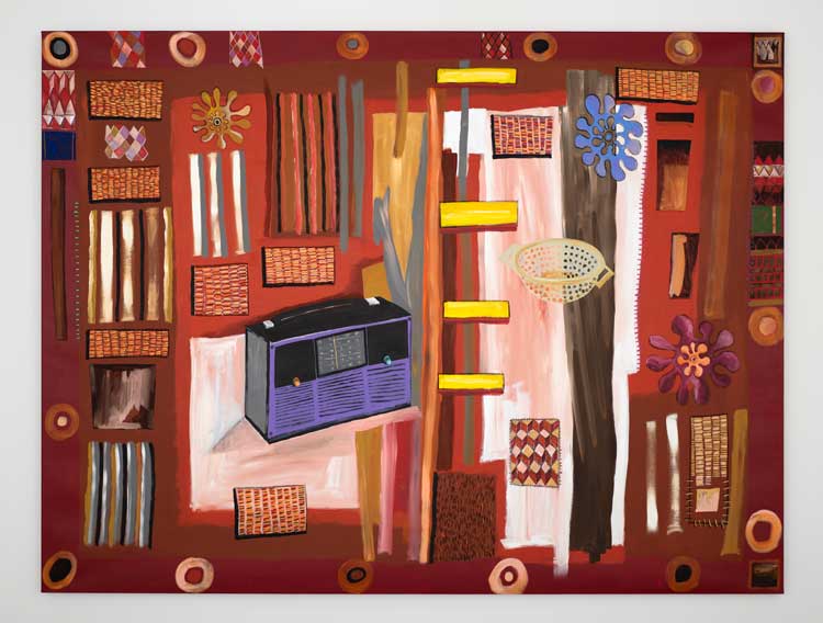 Lubaina Himid, Flying Carpet, 2025. Acrylic on canvas. Courtesy Hollybush Gardens, London and Greene Naftali, New York. Photo: Gavin Renshaw.