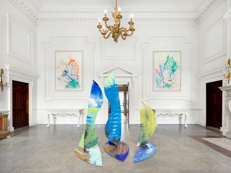 Sea State, installation view, Wolterton Hall, 2025. Foreground: Ro Robertson, The Swell, 2025. Photo: Eva Herzog, courtesy the artists and Wolterton.