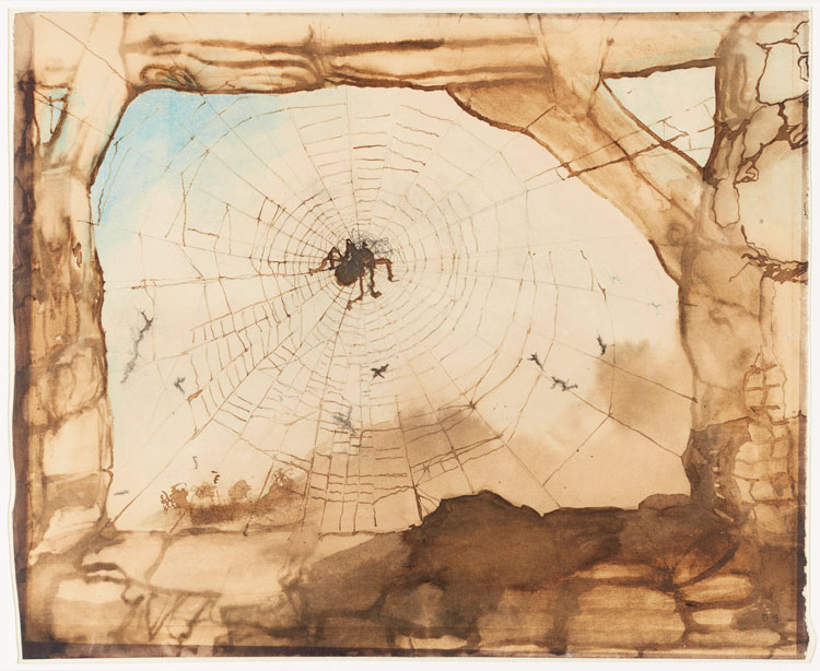Victor Hugo, The Town of Vianden Seen Through a Spider’s Web, 1871. Brown ink and wash, and blue watercolour over graphite on paper, 25.5 x 30.3 cm. Maisons de Victor Hugo, Paris / Guernsey. Photo: CCØ Paris Musées / Maisons de Victor Hugo.