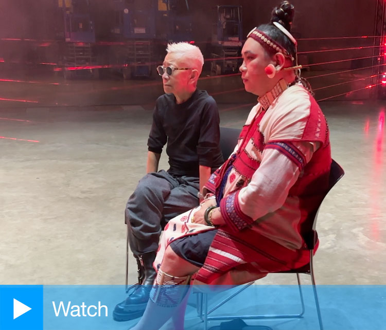 Shu Lea Cheang and Dondon Hounwn speaking to Studio International during rehearsals for Hagay Dreaming at Tate Modern, London. Photo: Martin Kennedy.