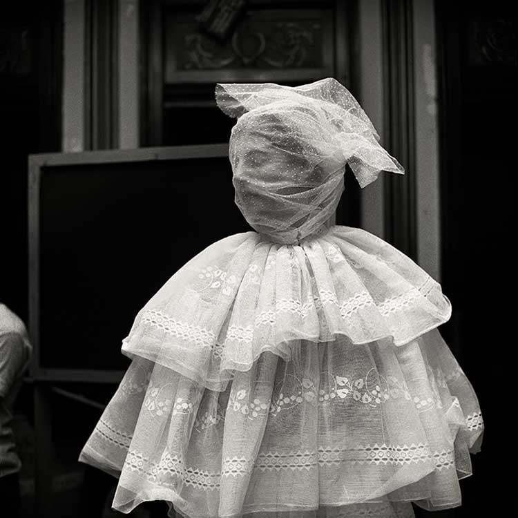 Peter Hujar. Person in Veil (Backstage, The Life & Times of Joseph Stalin, Brooklyn Academy of Music), 1973. Image © 2025 the Peter Hujar Archive / Artists Rights Society (ARS), NY, DACS London, Pace Gallery, NY, Fraenkel Gallery, SF, Maureen Paley, London, and Mai 36 Galerie, Zurich.