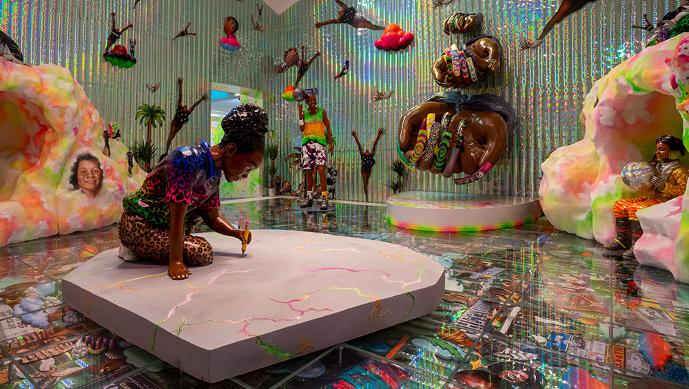 Lauren Halsey, Emajendat, 2024. Installation view, Serpentine South. © Lauren Halsey. Photo: © Hugo Glendinning. Courtesy Serpentine.