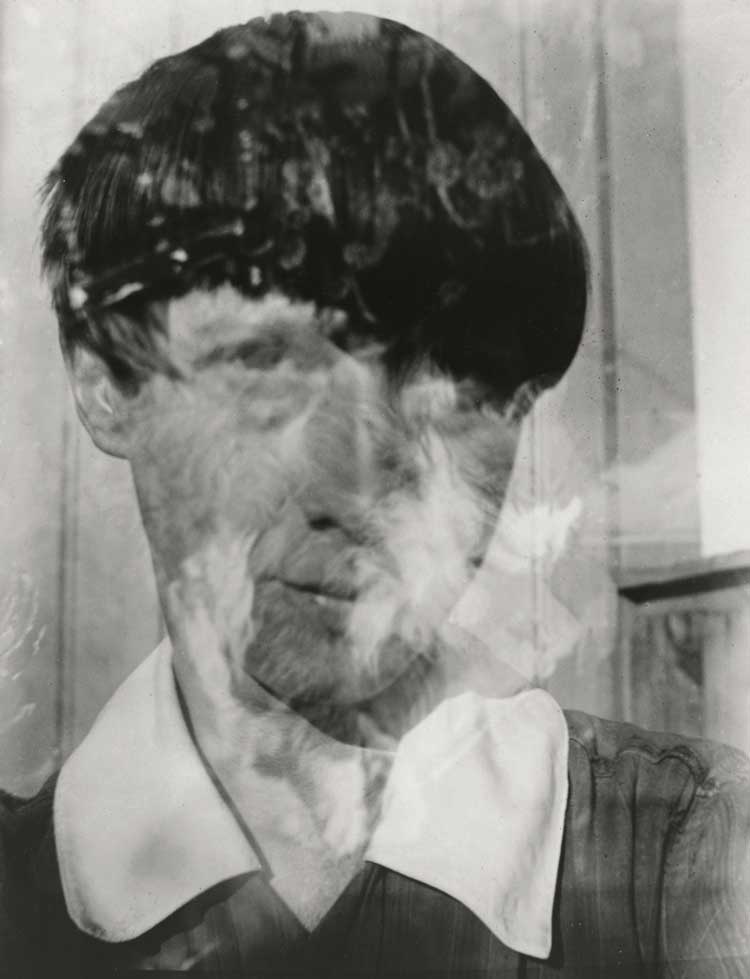 Double exposure photograph of Hannah Höch, undated, photographer unknown. Berlinische Galerie – Landesmuseum für Moderne Kunst, Fotografie und Architektur, Repro: Anja Elisabeth Witte / Berlinische Galerie, © Bildrecht, Vienna 2024.