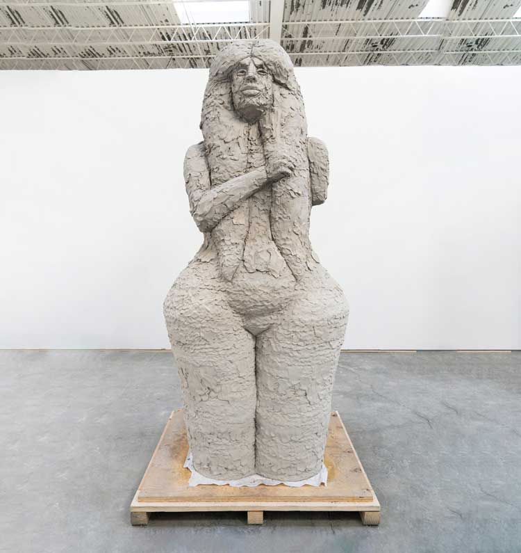 Raven Halfmoon. The Guardians, 2024. Clay, in process. Image courtesy of the artist and Salon 94. © Raven Halfmoon.