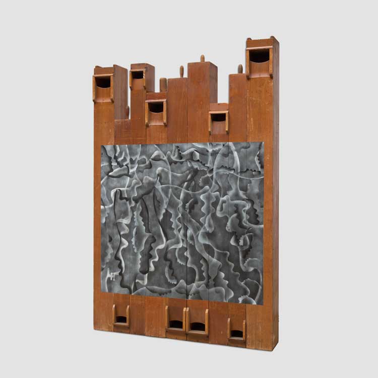 Lonnie Holley. The Nine Notes, 2024. Enamel and spray paint on antique church organ pipes Image courtesy of the artist and Edel Assanti. Photo: Truett Dietz.