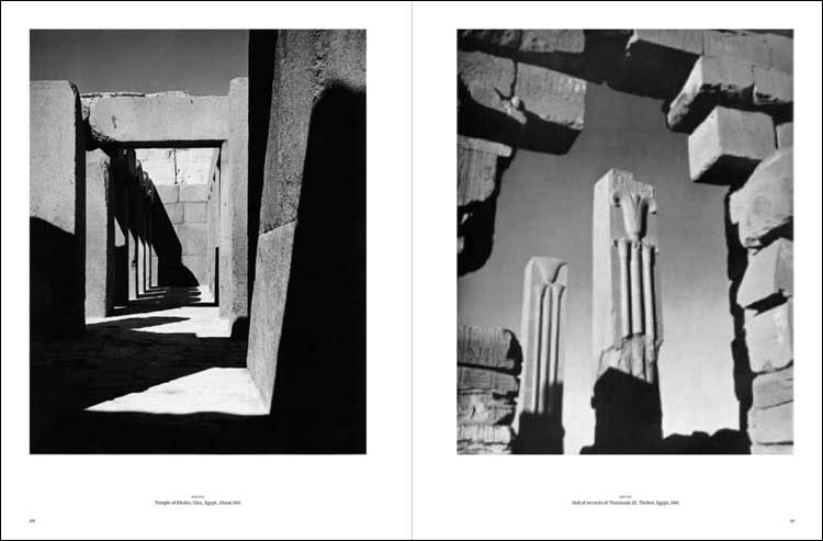 Left: Temple of Khafre, Giza, Egypt, about 1941. Right: Hall of records of Thutmosis III, Thebes, Egypt, 1941. Image courtesy George Hoyningen-Huene: Photography, Fashion, Film, published by Thames & Hudson.