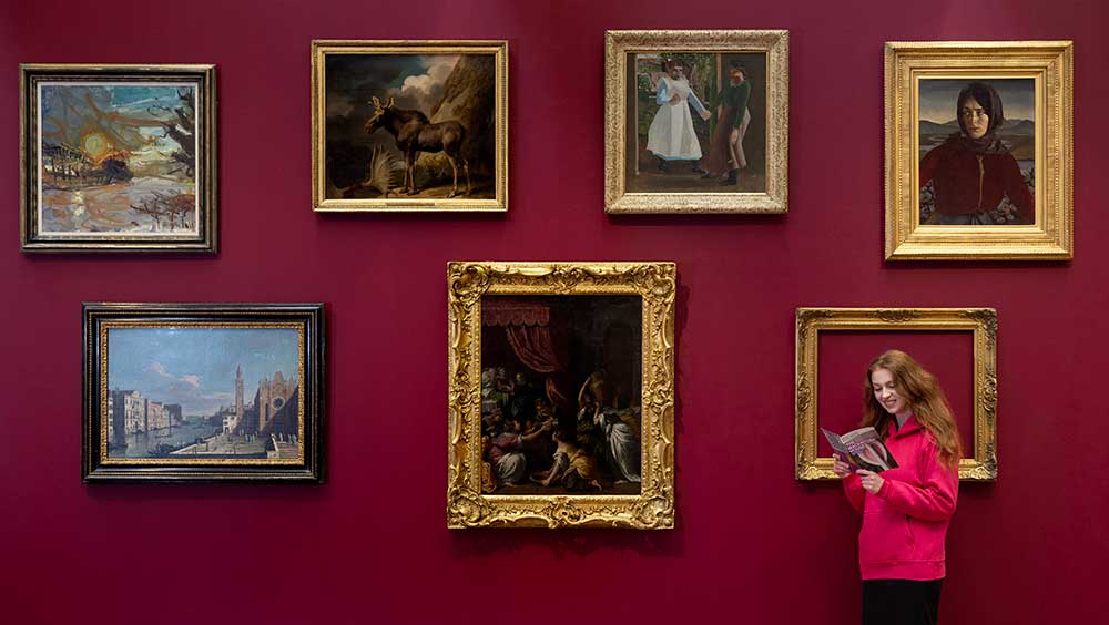 Hunterian Visitor Experience Assistant Esme Rankin in the reframed Hunterian Art Gallery. Photo courtesy Martin Shields Photography.