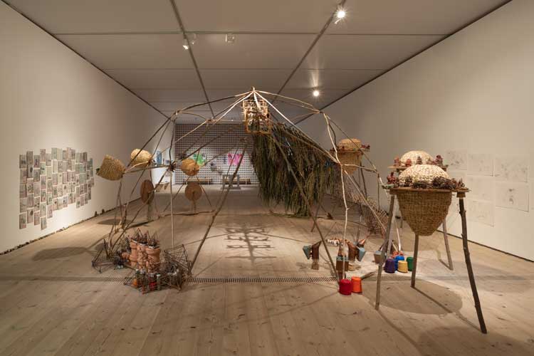 Sabina Sallis. Apparatus for Resurgence in Trophllaxis: Greetings from the Mother of Herbs, 2019 – ongoing. Installation view, Hinterlands, Baltic Centre for Contemporary Art, Gateshead, 2022. Photo: Rob Harris. © 2022 Baltic Centre for Contemporary Art.