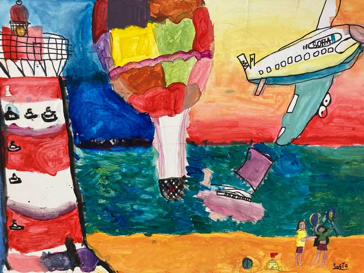 Caroline and Sophia Abbott, A Brush with the Ocean. Painting on cardboard, 43 x 58 cm. Photo: Anna McNay.