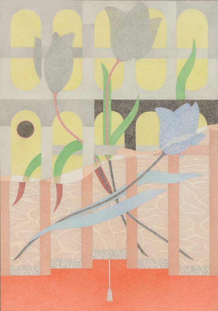 Donna Huddleston. Eclipse, 2021. Caran d'ache on paper, 47.3 x 67.2 cm (18 5/8 x 26 1/2 in). Courtesy of the artist and Simon Lee Gallery. © Donna Huddleston. Photo: Ben Westoby.