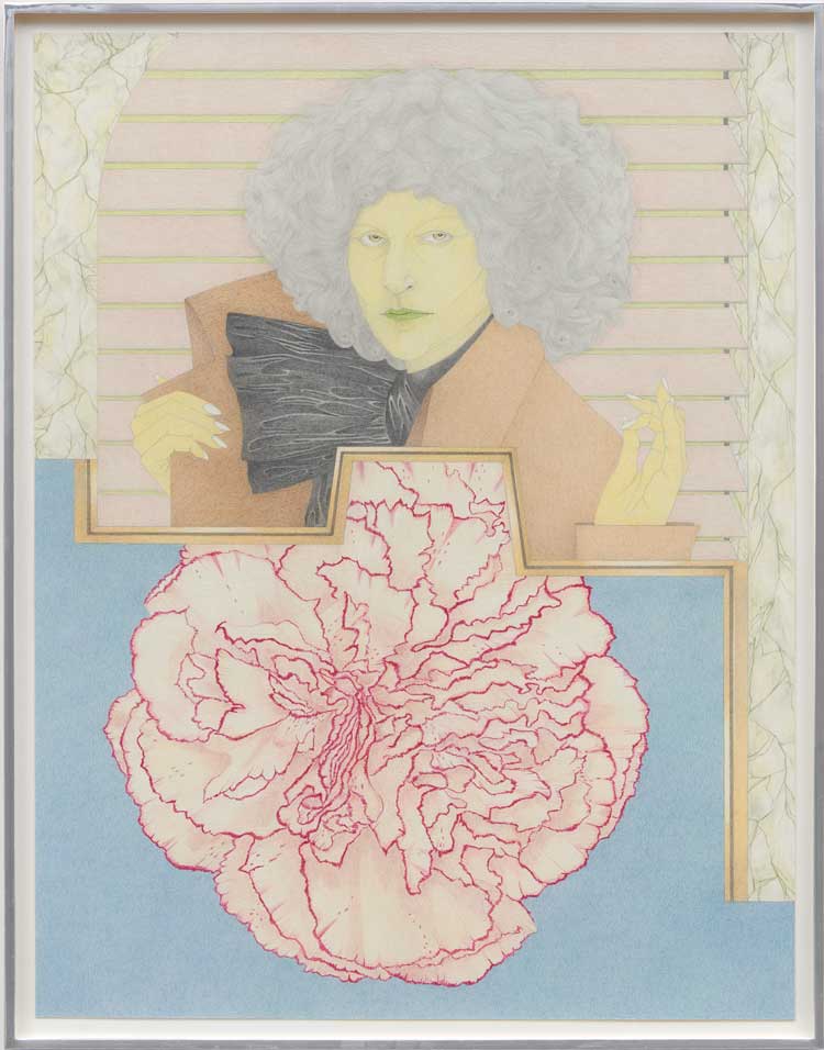 Donna Huddleston. Personal Development, 2021. Caran d’ache and graphite on paper, 66 x 51 cm (26 x 20 1/8 in). Courtesy of the artist and Simon Lee Gallery. © Donna Huddleston. Photo: Ben Westoby.