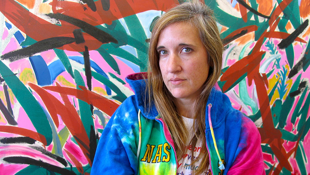 Shara Hughes in her studio, 2018. Photo courtesy the artist.