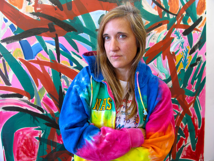 Shara Hughes in her studio, 2018. Photo courtesy the artist.