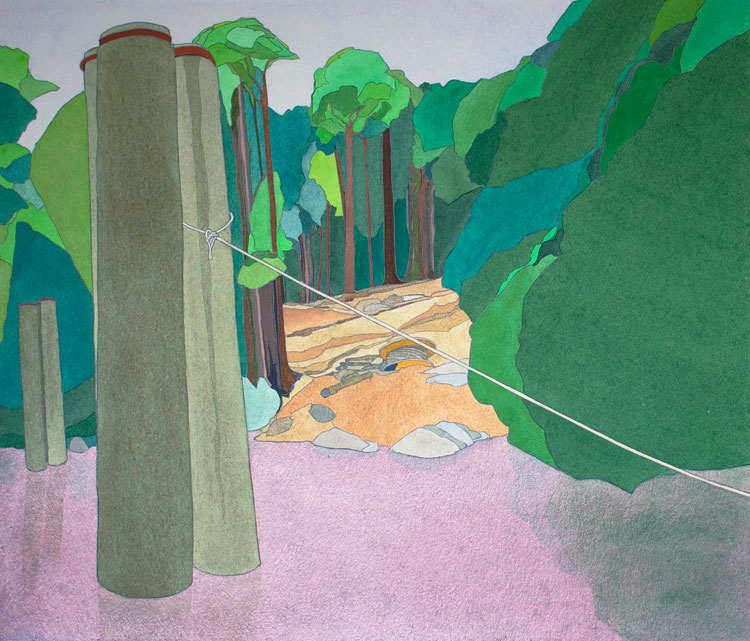 Philip Hughes. Warners Landing, Building the Access Road, 1983. Gouache and acrylic on paper. Image courtesy the artist.