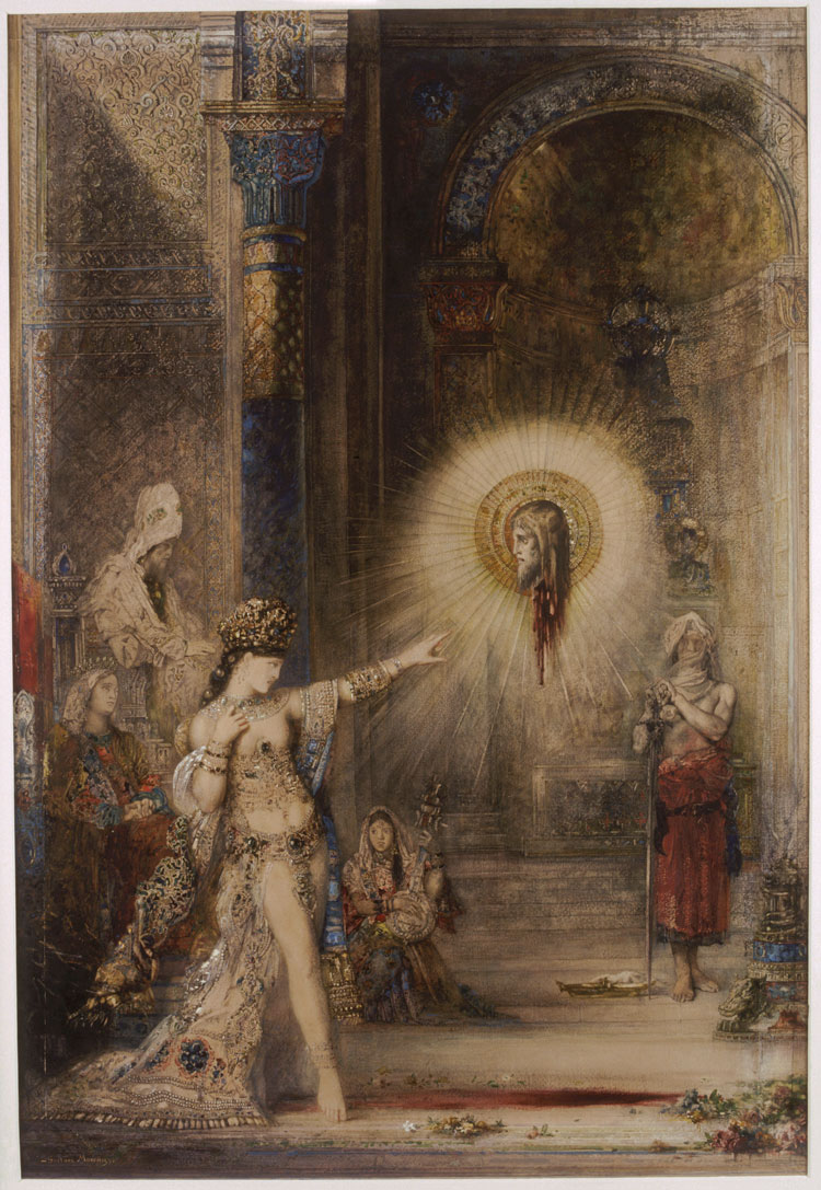 Gustave Moreau, The Apparition, 1876. Watercolour, 106 x 72.2 cm. Paris, Musée d'Orsay, conservé au département des Arts Graphiques du Musée du Louvre
Don de Charles Ayem, 1898 © RMN-Grand Palais (Musée d'Orsay) / Jean-Gilles Berizzi.