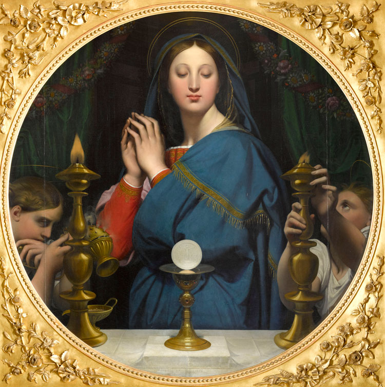 Jean Auguste Dominique Ingres, The Virgin adorning the Host, 1854. Oil on canvas, dial. 113 cm. Paris, musée d’Orsay, dépôt du musée du Louvre. Photo © RMN-Grand Palais (musée d’Orsay) / Franck Raux.