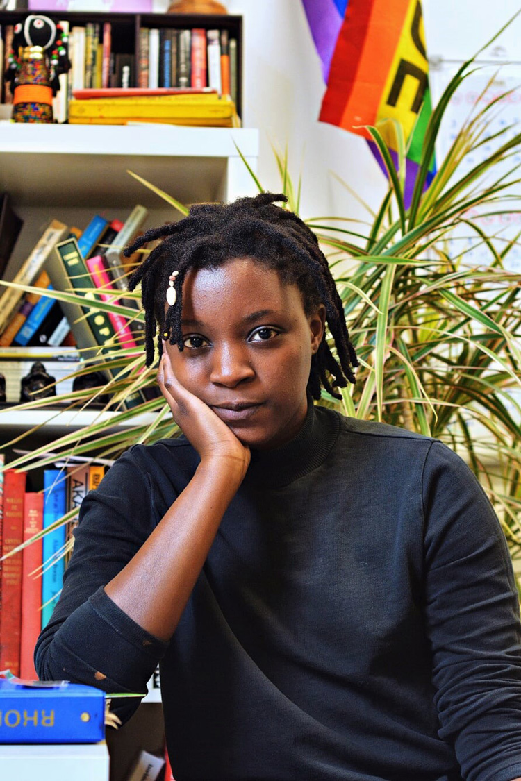 Kudzanai-Violet Hwami in her studio at Gasworks, London, 2019.