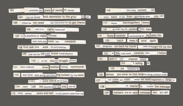 Nicoline van Harskamp. Englishes, 2013-16. Text collage / Exhibition Poster BAK, Utrecht.