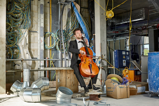 Callum Hüseyin and the Royal Philharmonic Orchestra, Let’s Finish It. The Centre for Cancer Drug Discovery building site. Photo courtesy Institute of Cancer Research.