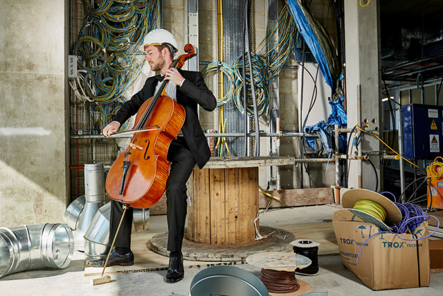 Callum Hüseyin and the Royal Philharmonic Orchestra, Let’s Finish It. The Centre for Cancer Drug Discovery building site. Photo courtesy Institute of Cancer Research.
