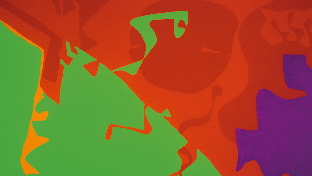 Patrick Heron. Big Complex Diagonal with Emerald and Reds : March 1972 - September 1974, 1974. Oil paint on canvas. © Estate of Patrick Heron. All Rights Reserved, DACS 2018.
