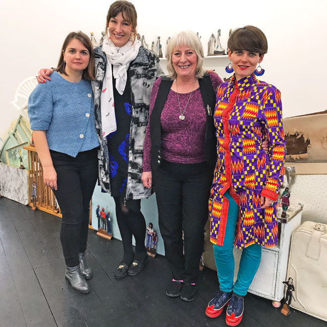 Curators Alexandra Kokoli and Basia Śliwińska and artists Su Richardson and Małgorzata Markiewicz at I’étrangère in London, March 2018. Photograph: Martin Kennedy.